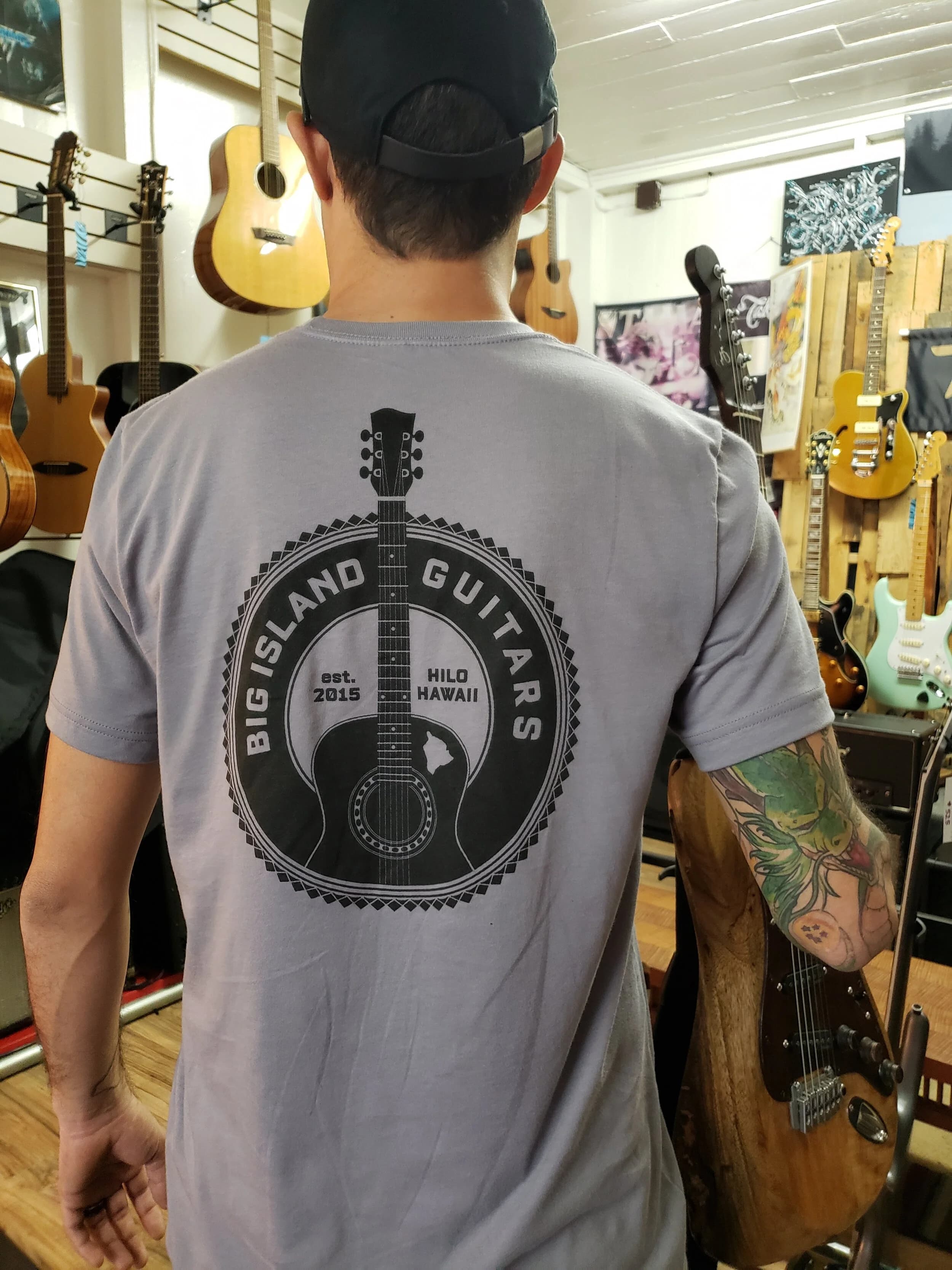 Big Island Guitars screenprinted badge t-shirt